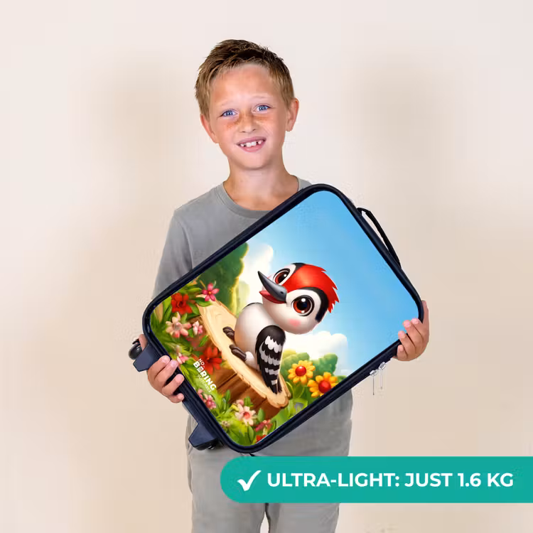 Specht op en boomstronk Kinderkoffer - Zwart klein -sfeer4_UK