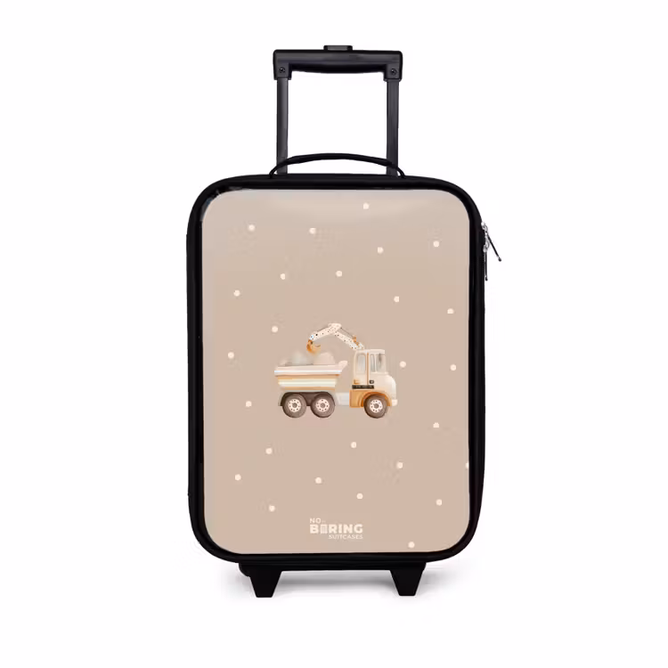 Gele kiepwagen met stenen en stippenpatroon Kinderkoffer - Zwart klein -3d