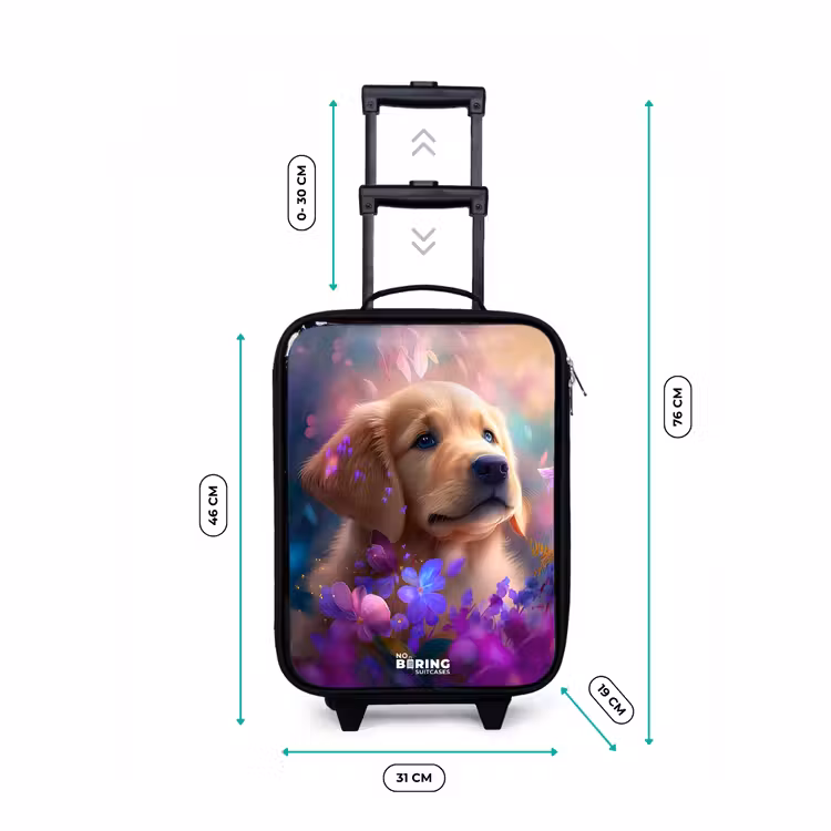 Jonge hond tussen felgekleurde bloemen Kinderkoffer - Zwart klein -productfoto_formaten
