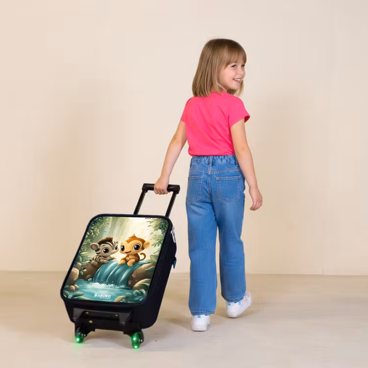 Zebra - Aapje - Waterval - Rotsen Kinderkoffer - Zwart klein -sfeer1