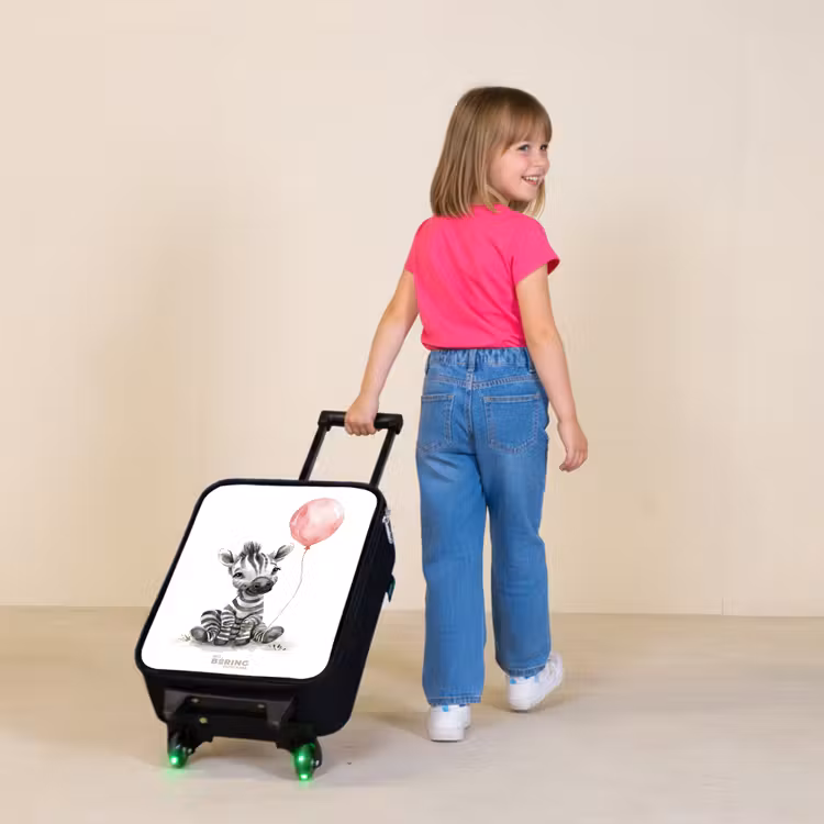 Zebra met roze ballon Kinderkoffer - Zwart klein -sfeer1
