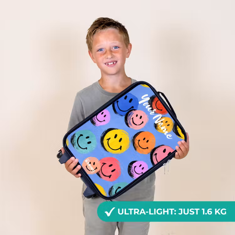 Een speels en kunstzinnig patroon van kleurrijke smileys Kinderkoffer - Zwart klein -sfeer4_UK