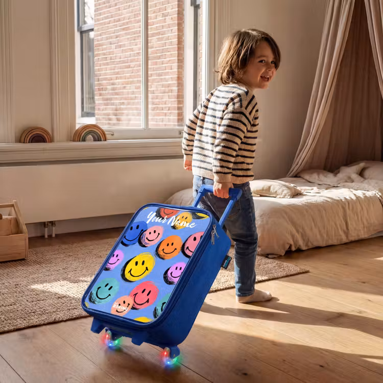 Een speels en kunstzinnig patroon van kleurrijke smileys Kinderkoffer - Blauw klein -sfeer1