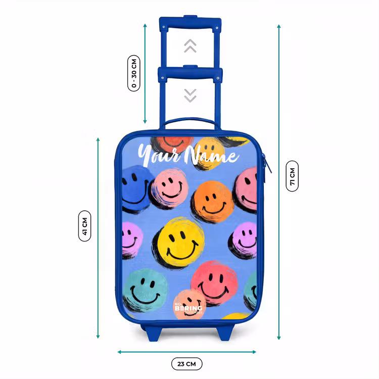 Een speels en kunstzinnig patroon van kleurrijke smileys Kinderkoffer - Blauw klein -productfoto_formaten