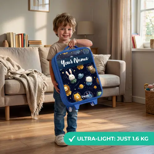 Dieren - Astronaut - Planeten - Sterren Kinderkoffer - Blauw klein -sfeer2_EN