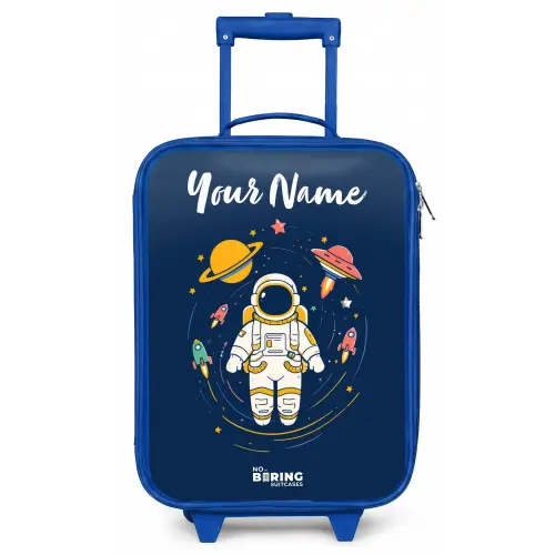 Astronaut - Planeet - Sterren - Raket Kinderkoffer - Blauw klein -zz3dotto
