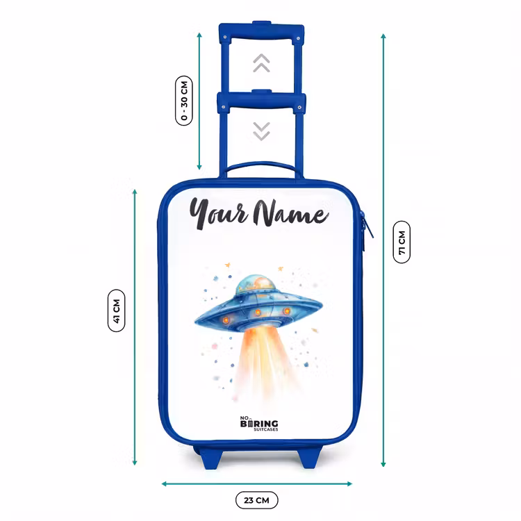 Blauw ruimteschip met lichtstraal Kinderkoffer - Blauw klein -productfoto_formaten
