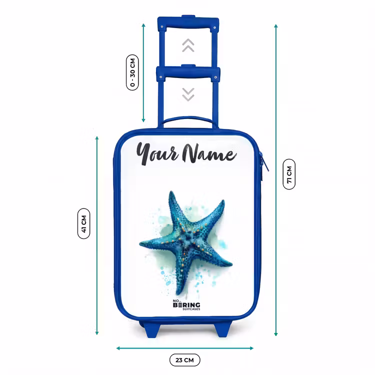 Blauwe Zeester op Witte Achtergrond Kinderkoffer - Blauw klein -productfoto_formaten