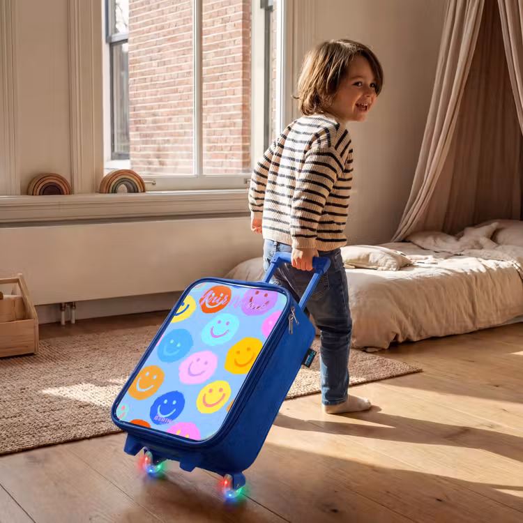 Vrolijk patroon van smileys Kinderkoffer - Blauw klein -sfeer1