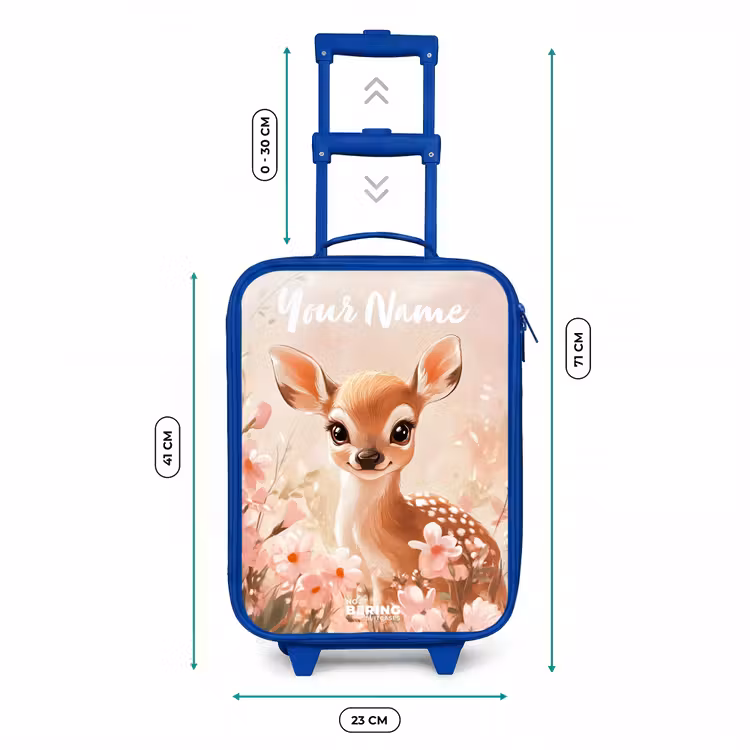 Hertje - Bloemen - Stippen - Roze Kinderkoffer - Blauw klein -productfoto_formaten