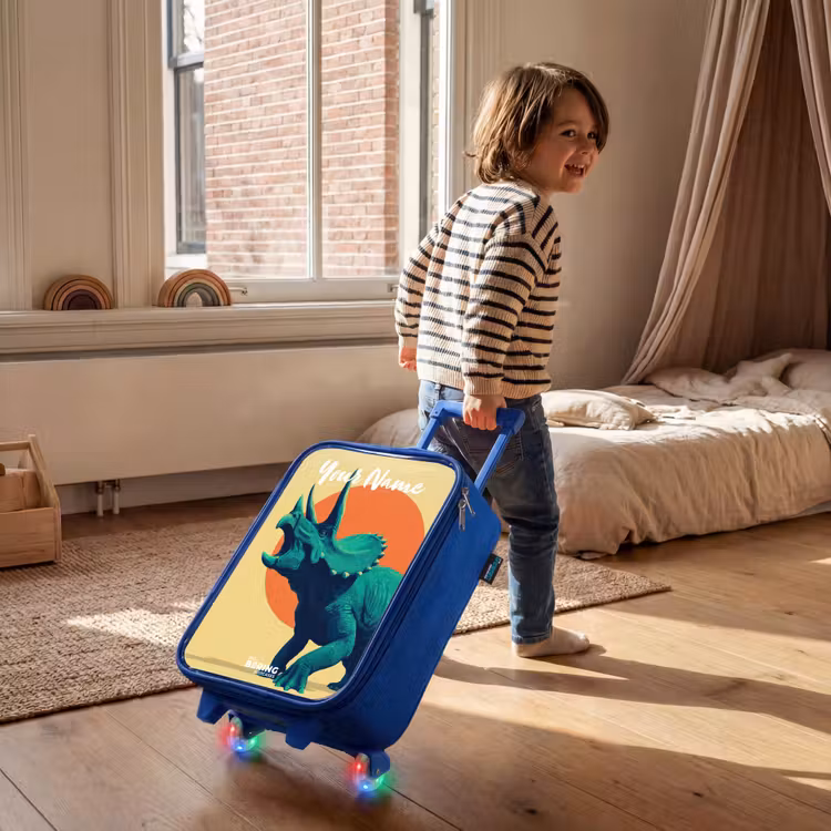Dino - Triceratops - Dier Kinderkoffer - Blauw klein -sfeer1