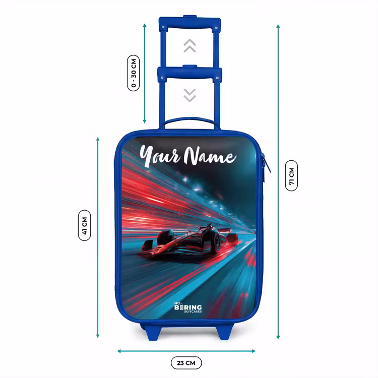 Formule 1 - Raceauto - Rood - Neonverlichting Kinderkoffer - Blauw klein -productfoto_formaten