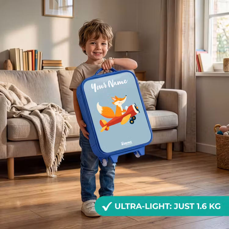 Vos - Vliegtuig -  Vliegen Kinderkoffer - Blauw klein -sfeer2_EN