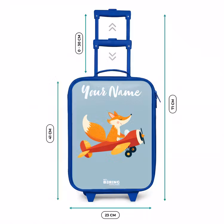 Vos - Vliegtuig -  Vliegen Kinderkoffer - Blauw klein -productfoto_formaten