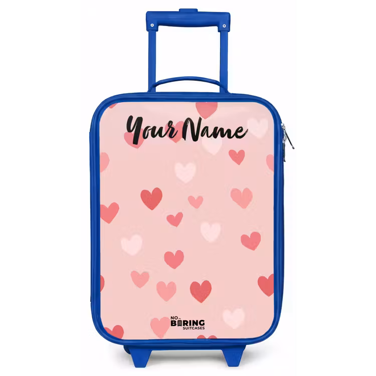 Hartjes - Patroon - Roze Kinderkoffer - Blauw klein -zz3dotto