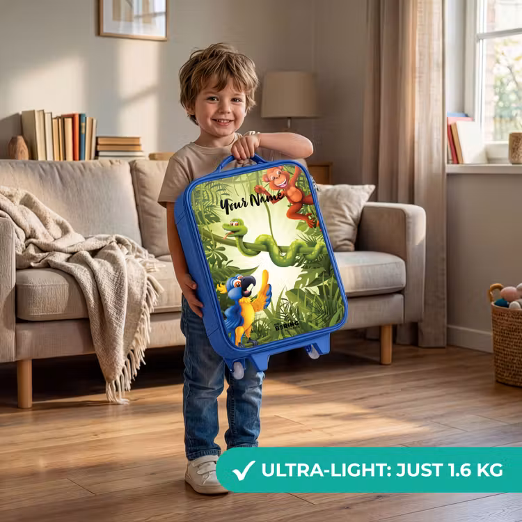 Jolige jungle Kinderkoffer - Blauw klein -sfeer2_EN