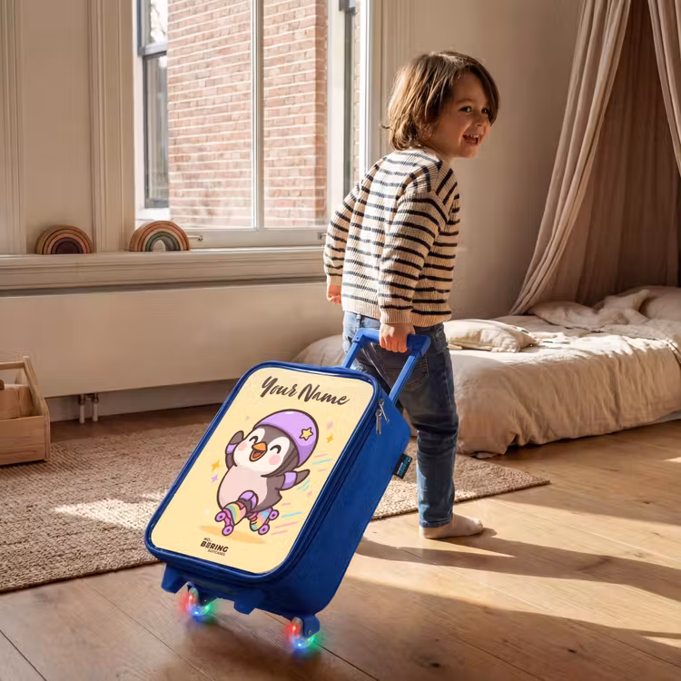 Kawai - Pinguin - Rolschaatsen Kinderkoffer - Blauw klein -sfeer1