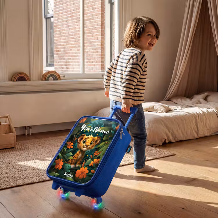 Liam luipaardje Kinderkoffer - Blauw klein -sfeer1