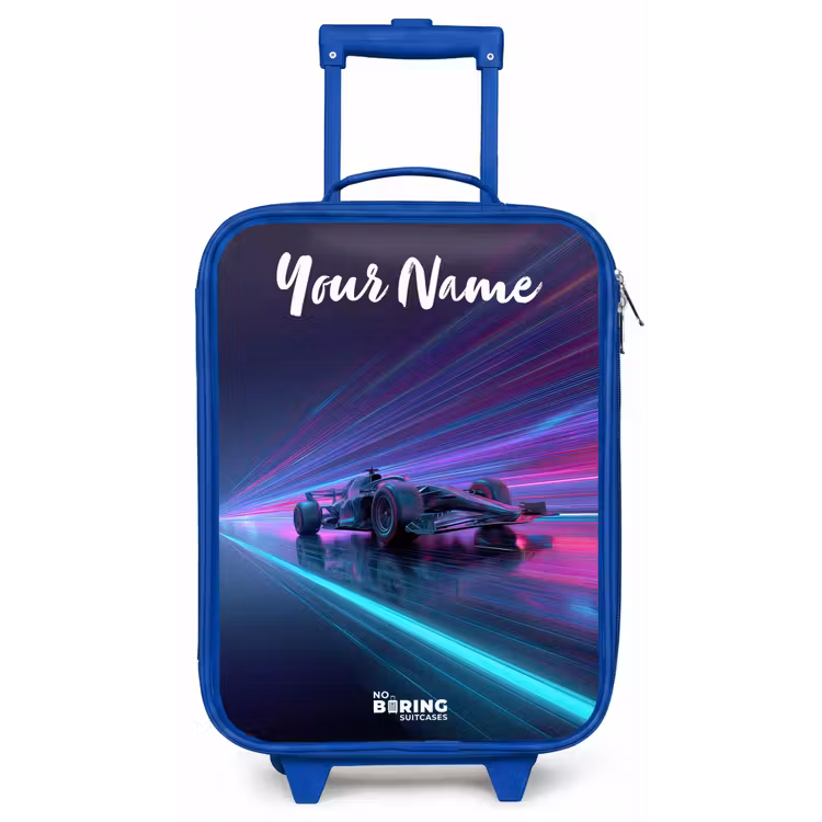 Lichtstralen - Neon - Racewagen - Paars Kinderkoffer - Blauw klein -zz3dotto