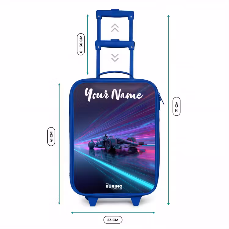 Lichtstralen - Neon - Racewagen - Paars Kinderkoffer - Blauw klein -productfoto_formaten