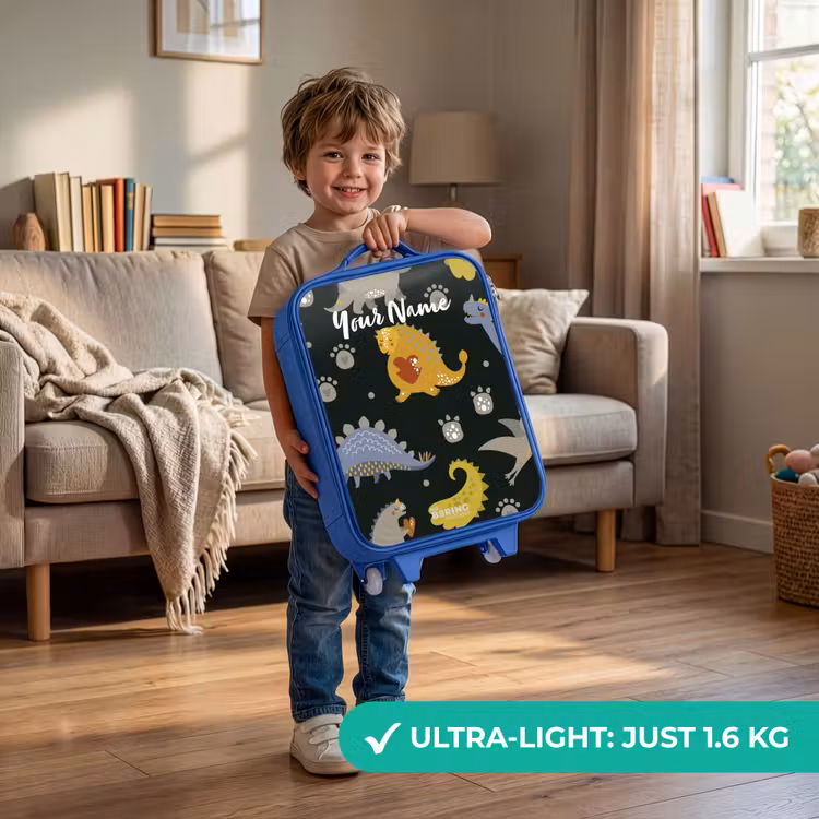 Liefdevolle dinosaurus Kinderkoffer - Blauw klein -sfeer2_EN