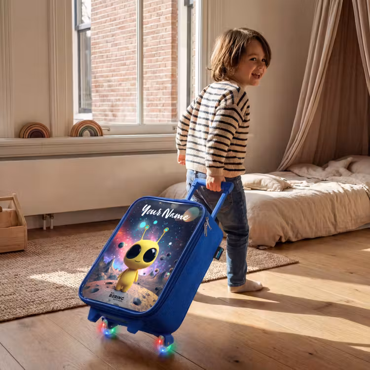 Vrolijk buitenaards wezentje Kinderkoffer - Blauw klein -sfeer1