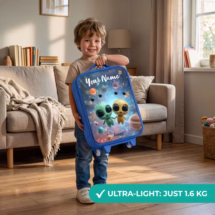 Vrolijke buitenaardse vrienden Kinderkoffer - Blauw klein -sfeer2_EN