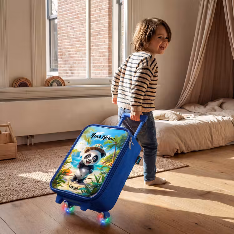 Pablo panda Kinderkoffer - Blauw klein -sfeer1