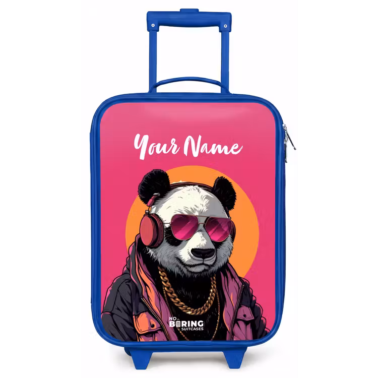 Panda met Koptelefoon, Zonnebril en Gouden Ketting Kinderkoffer - Blauw klein -zz3dotto