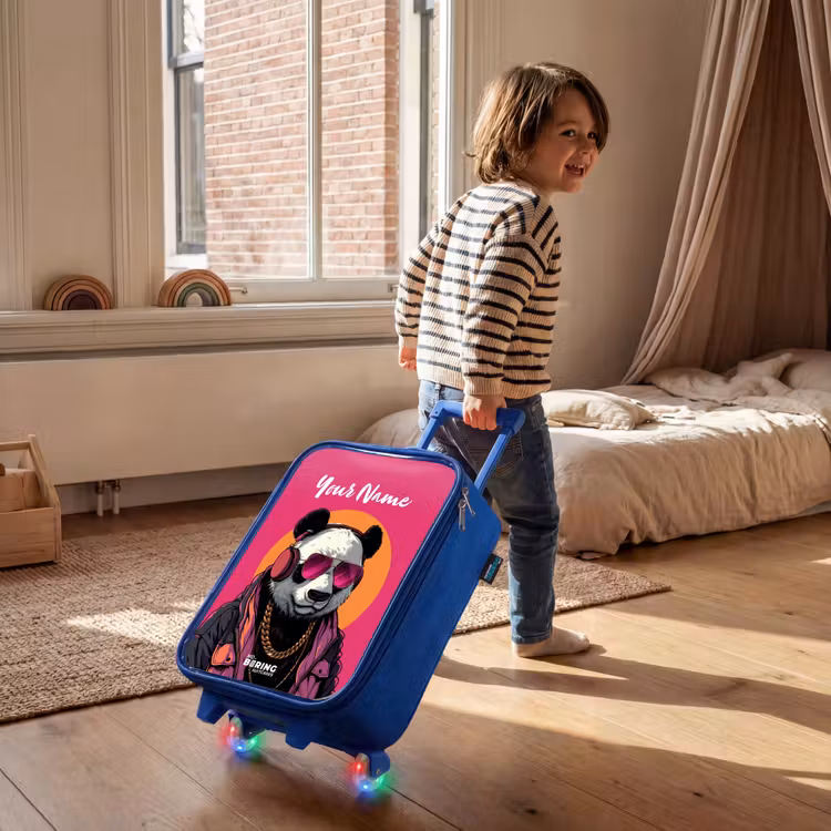 Panda met Koptelefoon, Zonnebril en Gouden Ketting Kinderkoffer - Blauw klein -sfeer1