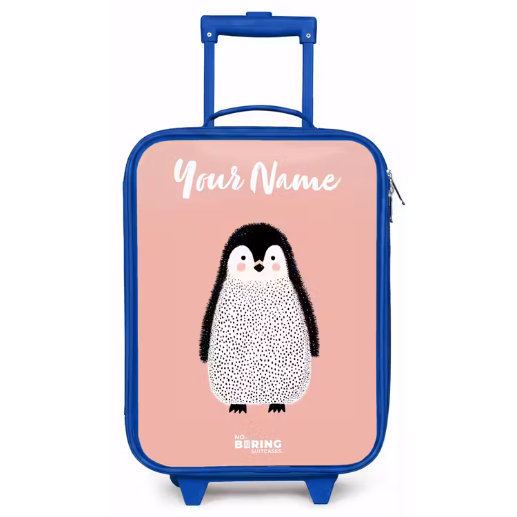 Pinguïn - Stippen - Roze - Minimalistisch Kinderkoffer - Blauw klein -zz3dotto