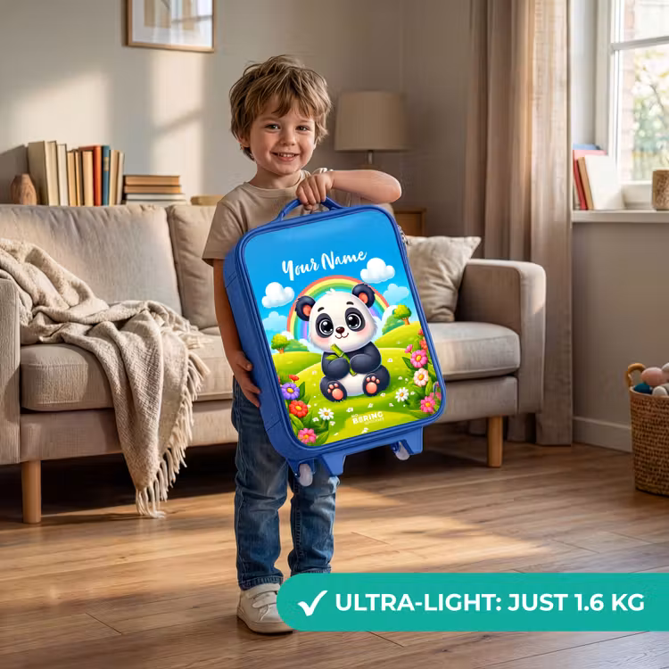 Pukkie Panda Kinderkoffer - Blauw klein -sfeer2_EN