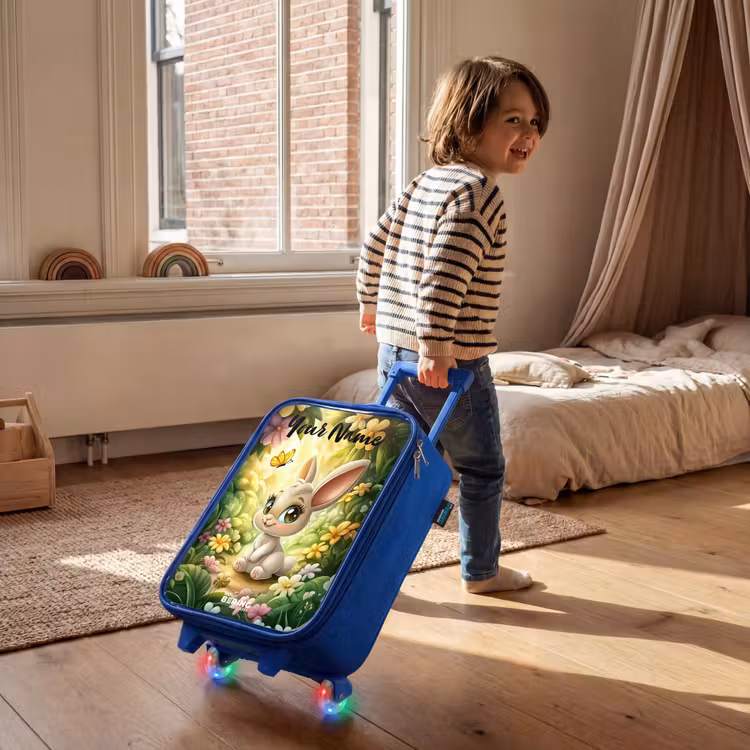 Konijn - Zonlicht - Sprookjesachtig - Vlinder Kinderkoffer - Blauw klein -sfeer1