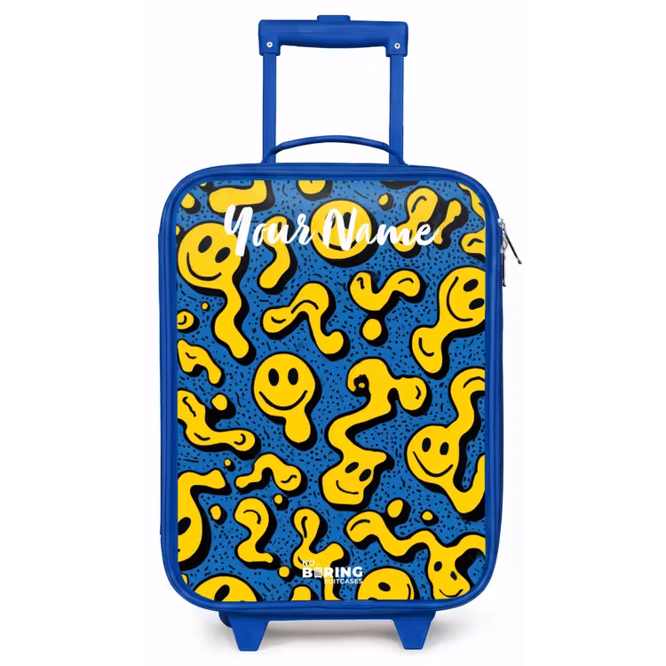 Smiley - Geel - Blauw Kinderkoffer - Blauw klein -zz3dotto