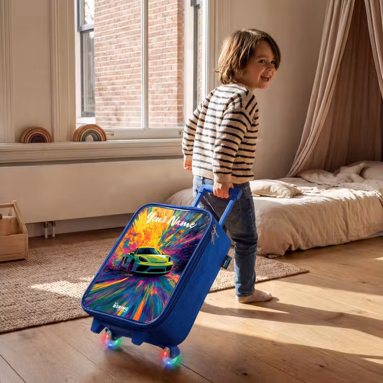 Sportauto - Groen - Verfstrepen - Kleuren Kinderkoffer - Blauw klein -sfeer1