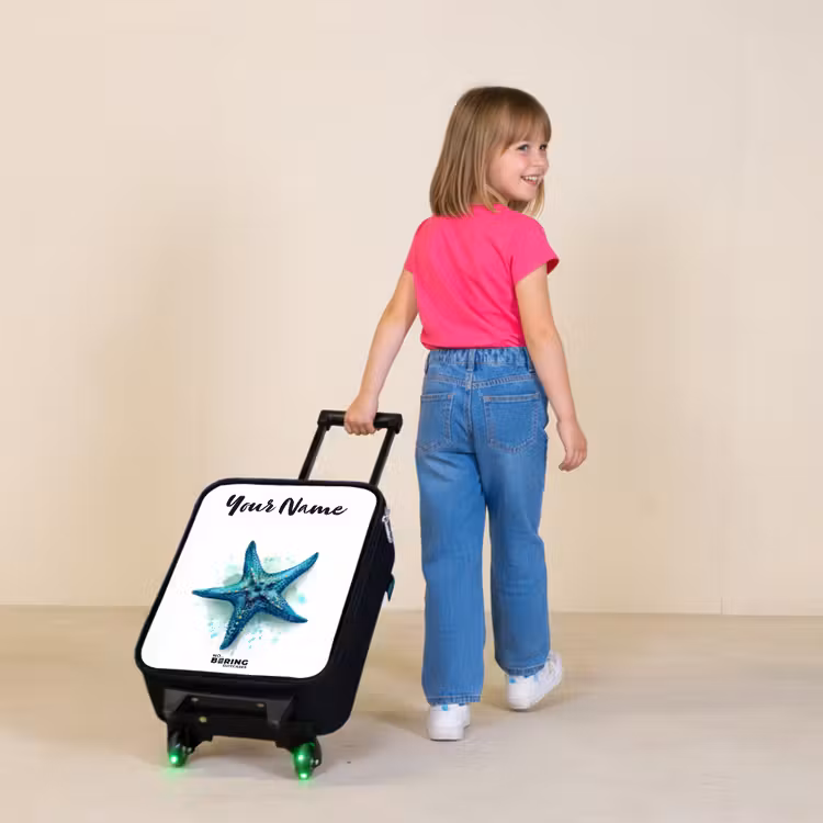 Blauwe Zeester op Witte Achtergrond Kinderkoffer - Zwart klein -sfeer1