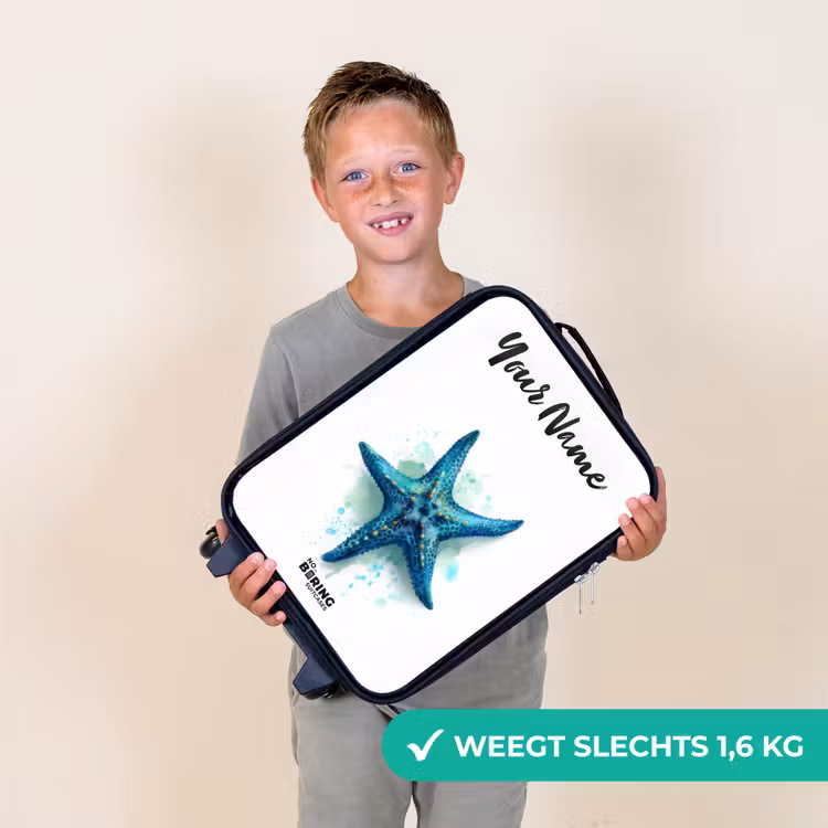 Blauwe Zeester op Witte Achtergrond Kinderkoffer - Zwart klein -sfeer4_NL