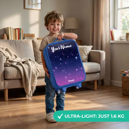 Sterren - Galaxy - Blauw - Roze Kinderkoffer - Blauw klein -sfeer2_EN