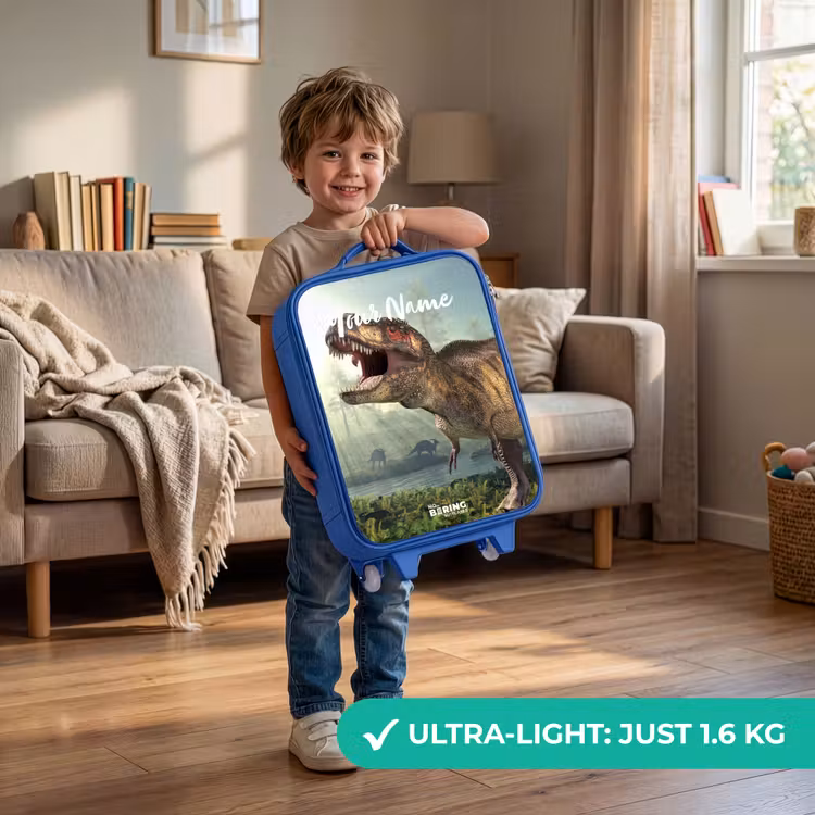 Thijs Tyrannosaurus Kinderkoffer - Blauw klein -sfeer2_EN