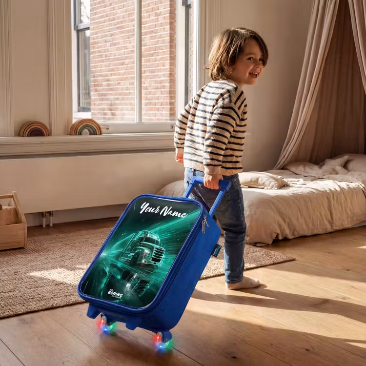 Vrachtwagen - Stad - Groen - Neon Kinderkoffer - Blauw klein -sfeer1