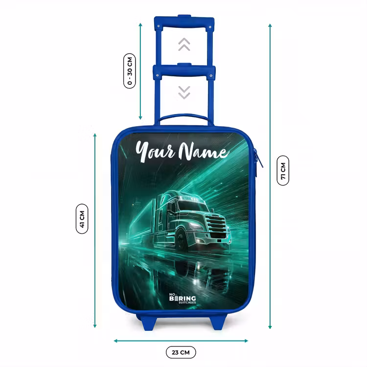 Vrachtwagen - Stad - Groen - Neon Kinderkoffer - Blauw klein -productfoto_formaten
