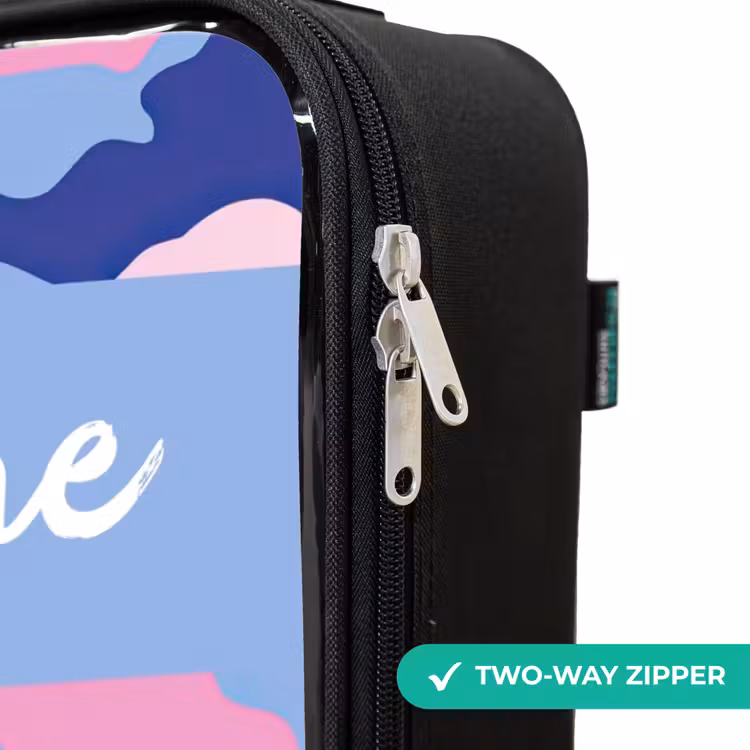 Camouflage - Roze - Blauw Kinderkoffer - Zwart klein -rits_UK