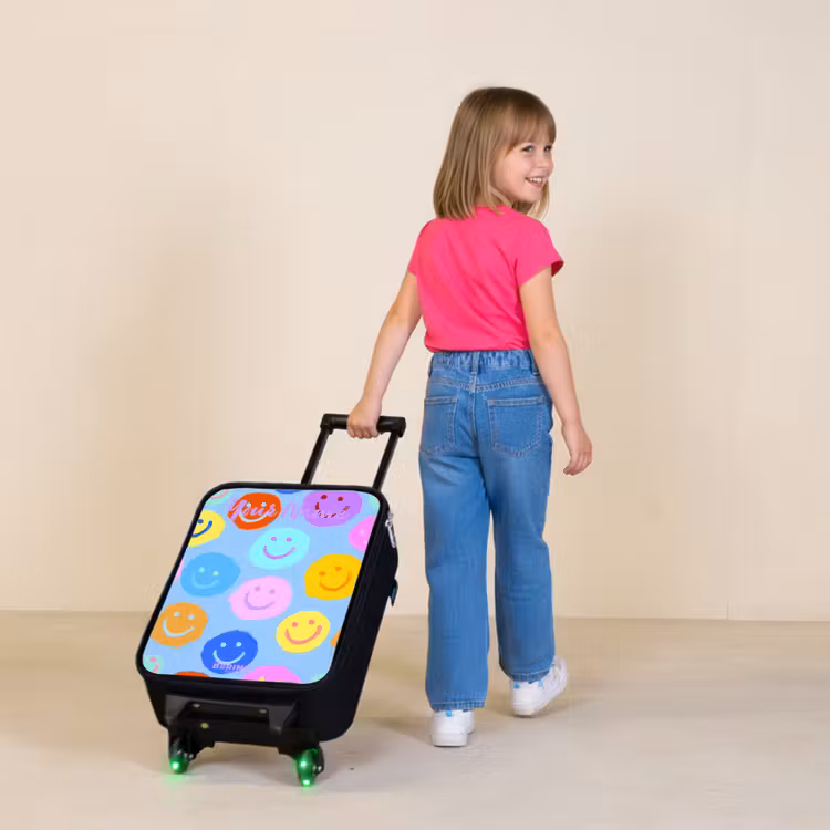 Vrolijk patroon van smileys Kinderkoffer - Zwart klein -sfeer1