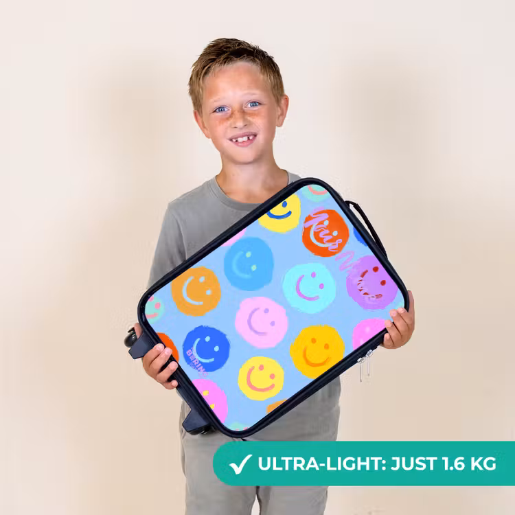 Vrolijk patroon van smileys Kinderkoffer - Zwart klein -sfeer4_UK