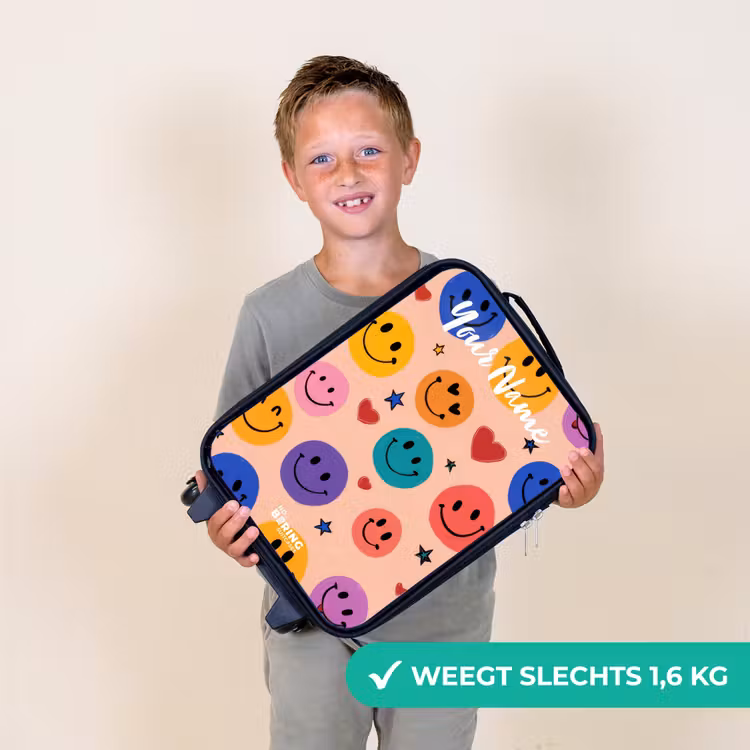 Vrolijk Smiley-patroon Kinderkoffer - Zwart klein -sfeer4_NL
