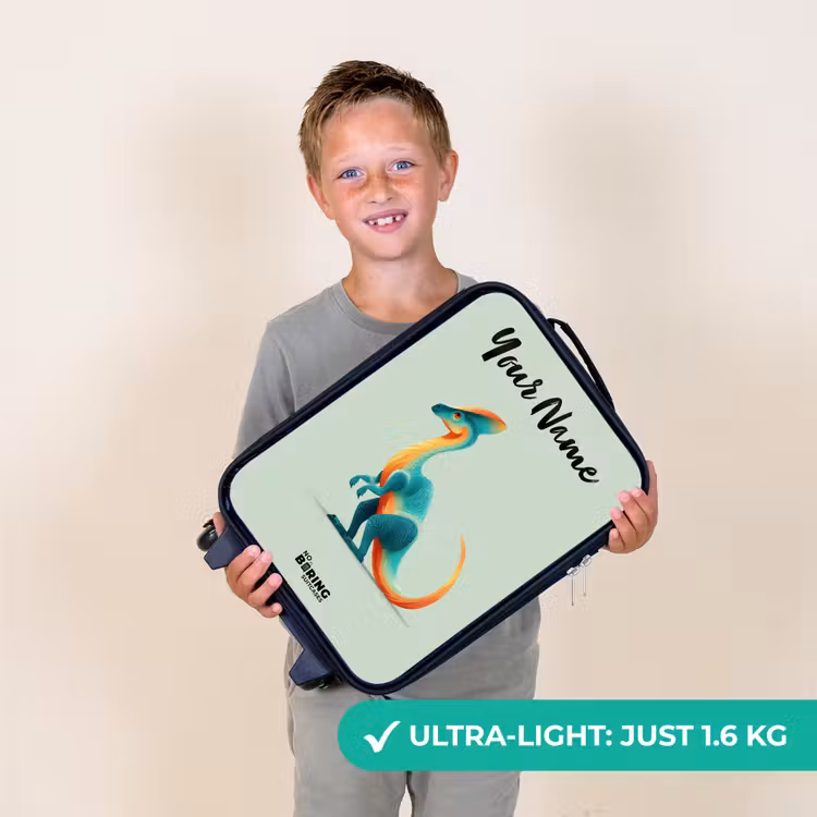 Dino - Blauw - Dier Kinderkoffer - Zwart klein -sfeer4_UK