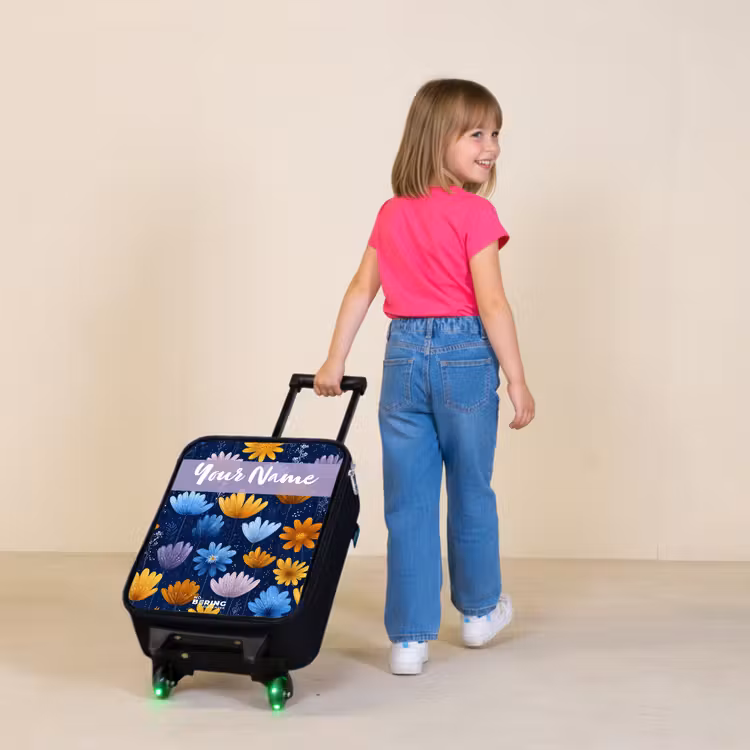 Bloemen - Patroon - Blauw Kinderkoffer - Zwart klein -sfeer1