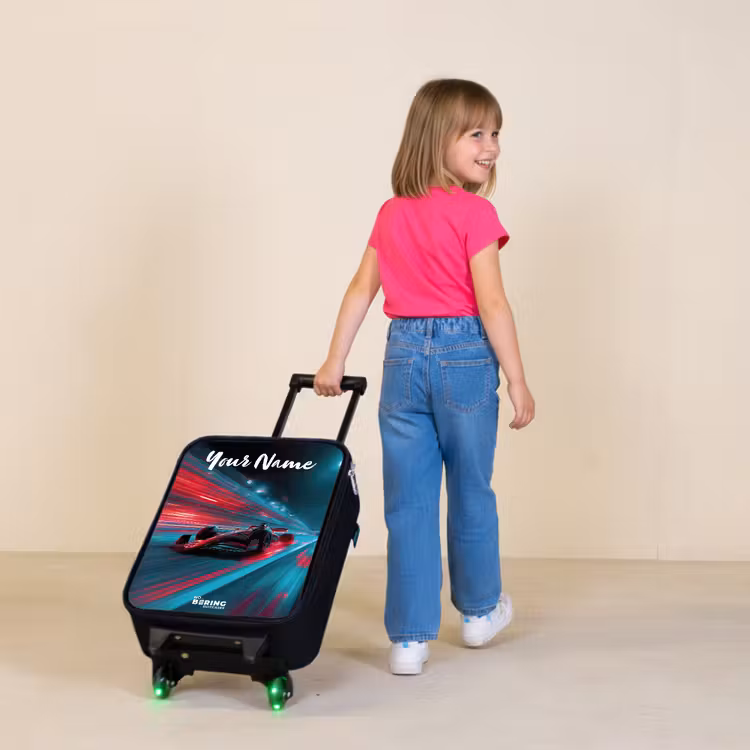 Formule 1 - Raceauto - Rood - Neonverlichting Kinderkoffer - Zwart klein -sfeer1