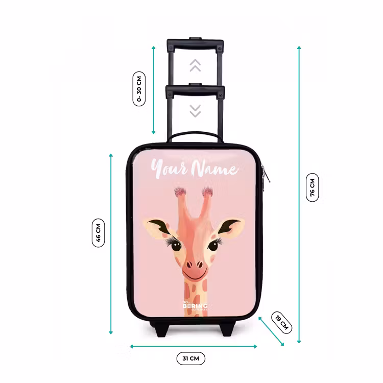 Giraffe - Wimpers - Minimalistisch - Roze Kinderkoffer - Zwart klein -productfoto_formaten
