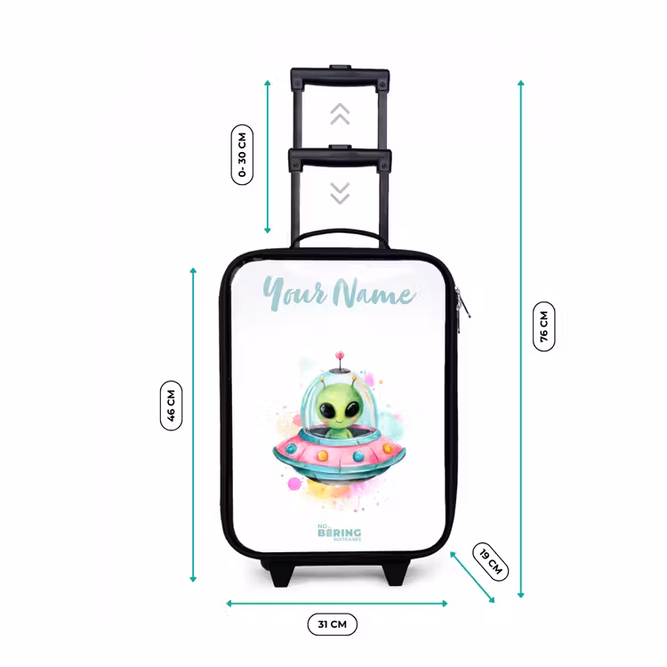 Groene alien in kleurrijke UFO Kinderkoffer - Zwart klein -productfoto_formaten
